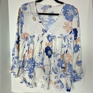 Free People Vneck Flowy Floral Shirt